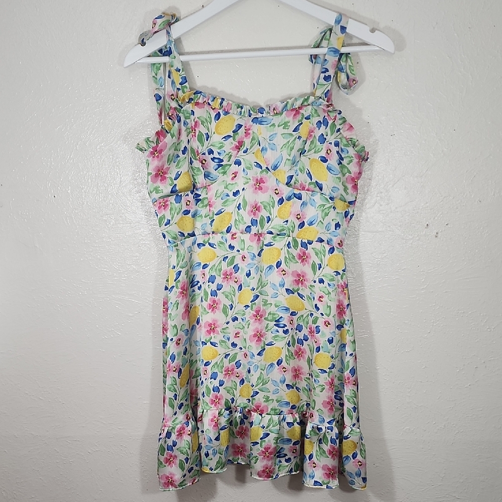 Morgan & Co. Ruffled Lemon And Floral Print Sleeveless Sundress Size S